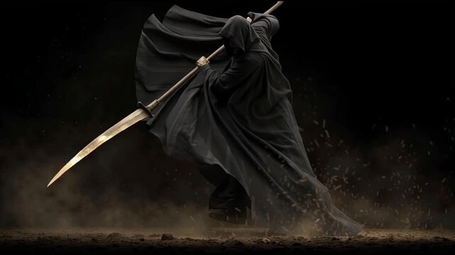Scene of the Grim Reaper moving violently while swinging his scythe