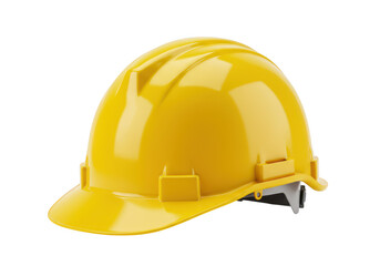 Fototapeta premium Bright yellow hard hat a piece of personal protective equipment isolated on a clean transparent background for safety