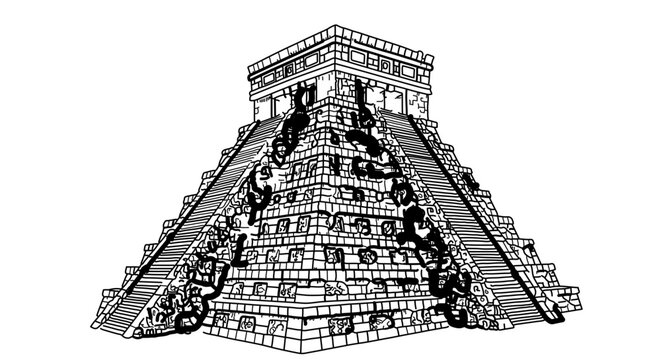 Chichen itza pyramid vector illustration mayan temple kukulkan mexico landmark travel ancient architecture design