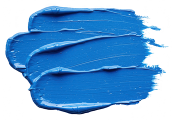 Vibrant blue oil paint stroke with rich texture and glossy sheen isolated on transparent background