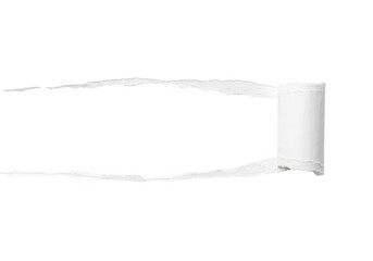 Horizontal rip in white paper with a clean white space and rolled edge on the right isolated isolated on transparent background