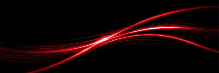 Red neon light forms an abstract, glowing line pattern on a dark background, with blurred edges and electric energy effect in motion
