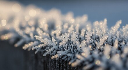 Obraz premium Macro view of delicate frost crystals glittering in the morning sunlight