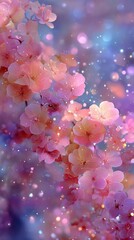 Pastel cherry blossom with iridescent glow, cherry blossom pastel, cherry blossom fantasy Beautiful pink flowers with dreamy background.