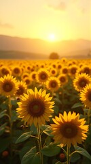 Fototapeta premium Golden Sunflower Field at Sunset
