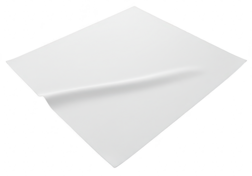 A white sheet of paper folded in half casting a soft shadow and creating a subtle diagonal line on a transparent background