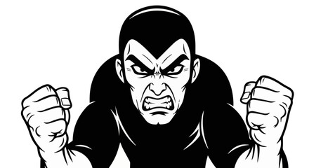 Angry cartoon character vector illustration of a furious man with clenched fists and an intense expression
