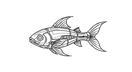 Fototapeta premium Detailed line art of mechanical fish illustration for coloring pages and tattoo design vector drawing artwork