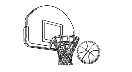 Basketball hoop and ball outline vector illustration for sports equipment and game design projects