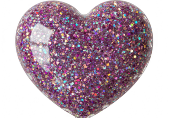 A sparkling purple glitter heart isolated on a transparent background symbolizing love and festive celebration