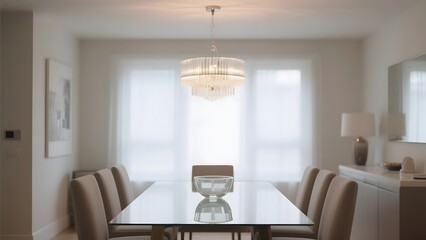Modern Dining Room with Glass Table and Chandelier