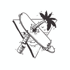 Surfboard and palm tree on the map. Vector illustration
