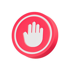 stop hand icon 3d rendering red color