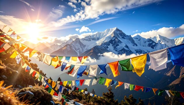 Himalayan prayer flags fly