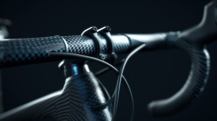 Close-up of a sleek carbon fiber bicycle handlebar, showcasing its textured grip and integrated cabling.