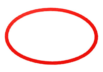 Vibrant red oval shape drawn with a textured brush stroke on a transparent background symbolizing a marker or highlight