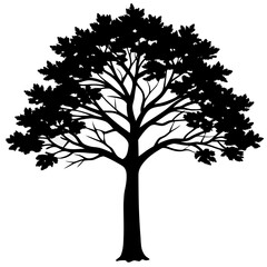Minimalist Black Tree Silhouette with Leaves