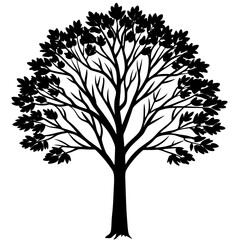 Minimalist Black Tree Silhouette with Leaves