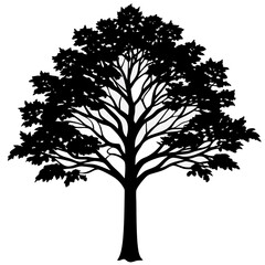 Minimalist Black Tree Silhouette with Leaves