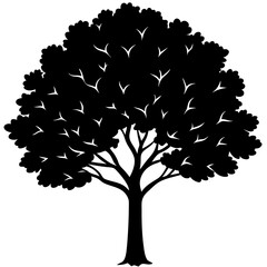 Minimalist Black Tree Silhouette with Leaves