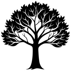 Minimalist Black Tree Silhouette with Leaves