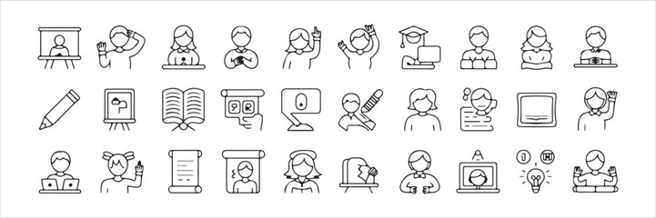 Indian Teachers' Day – 30 classroom and teaching line icons for celebration and learning