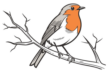Charming Robin Perched on a Bare Branch Awaiting Spring A Whimsical Depiction of Nature's Beauty and Anticipation