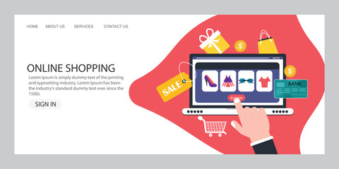 Online shopping concept on laptop, e-shopping and e-commerce, online digital store