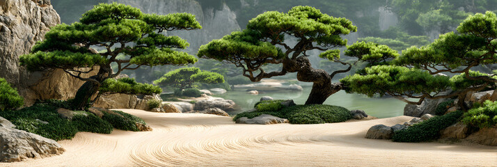 Embracing Tranquility: A Harmonious Dance of Zen Bonsai Trees in a Serene Garden