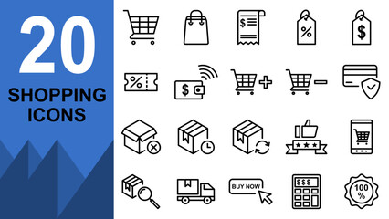shopping icons, outline vector icons in transparent background