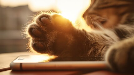 Close-up of a cat's paw in the sunlight.