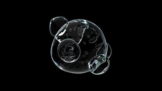 Water element background. Movement of air bubbles black background. Animation seamless loop. 3d render.