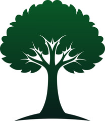 Monochrome tree with thick trunk and bushy crown simple vector illustration © Alomgir