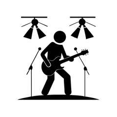 Obraz premium Silhouette of Guitarist Performing Under Concert Lights