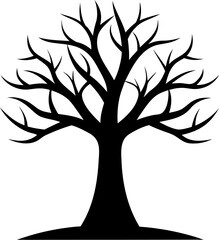 Minimalist black vector tree with sharp branches on white background