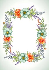 Obraz premium Watercolor floral frame with vibrant blossoms for wedding invitations and cards