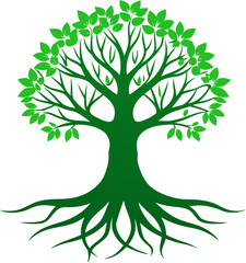 Fototapeta premium A stylized tree icon with roots and branches forming a balanced shape.