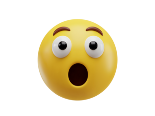 Surprised yellow emoji face with wide open mouth and big eyes expressing shock and astonishment isolated on transparent background