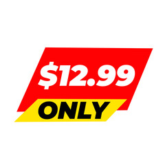 $12.99 only png, red colour shape, price circle tag, simple badge design