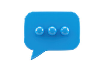 Fototapeta premium Vibrant blue speech bubble icon with three pulsating dots representing communication and ongoing conversation isolated on transparent background