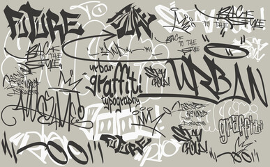 urban graffiti typography, grunge newspaper pattern, grunge paint element, Graffiti seamless pattern abstract, meaningless letters.hand-drawn texture, street art retro style.spray splash paint effect,