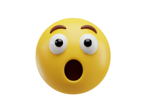 Surprised yellow emoji face with wide open mouth and big eyes expressing shock and astonishment isolated on transparent background