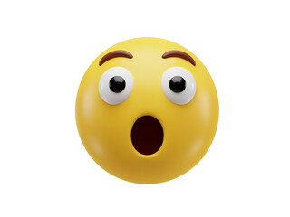 Fototapeta premium A surprised yellow emoji face with wide open eyes and mouth expressing shock and amazement isolated on transparent background