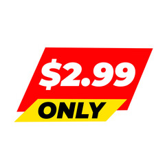 $2.99 only png, red colour promo, flat style label, discount icon shape