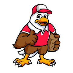 eagle mascot cartoon courier delivering
