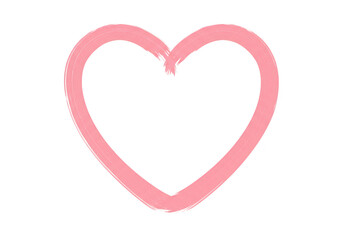 Handdrawn pink heart outline with brushstroke texture symbolizing love and affection on transparent background