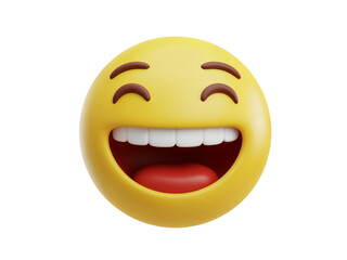 Fototapeta premium A cheerful yellow emoji with wide open mouth and closed eyes expressing pure joy and laughter isolated on transparent background