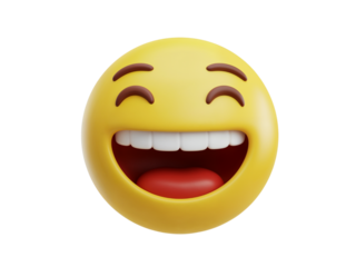 A cheerful yellow emoji with wide open mouth and closed eyes expressing pure joy and laughter isolated on transparent background