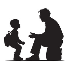 Father and Son Talk Silhouette Vector Art Illustration
