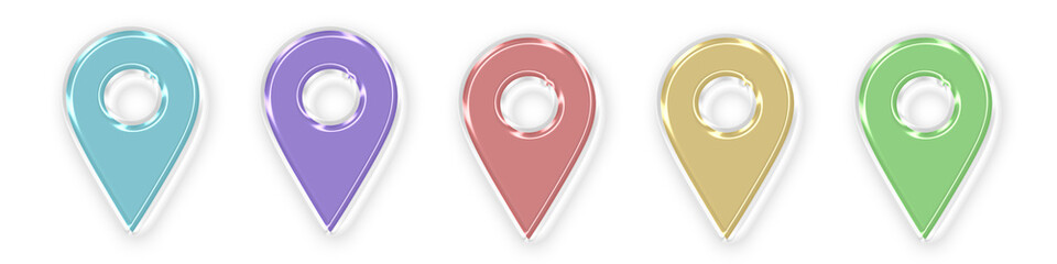 Multiple colours location icon set. Transparent background.